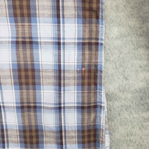 Johnnie O Riva Hangin Out Havana Blue Brown Plaid Shirt Men M Hawaiian JMWL 8620 - Picture 8 of 9